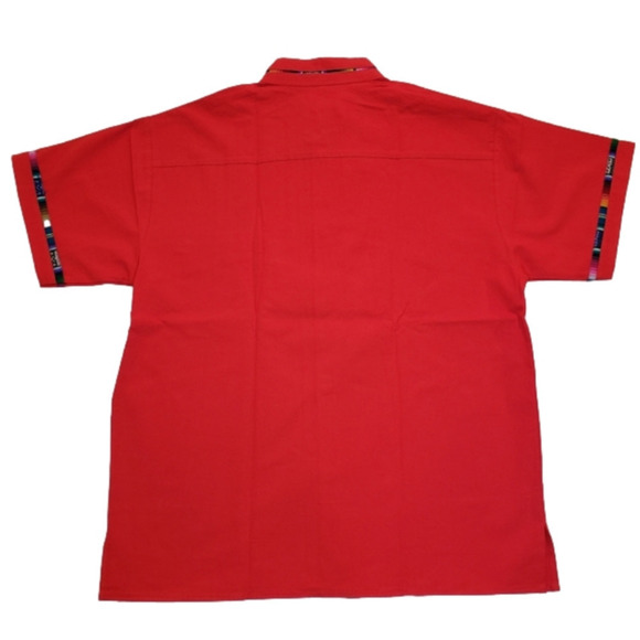 MEXICAN Guayabera Shirt Red Button Down Lightweight Men's Size S - Picture 3 of 8